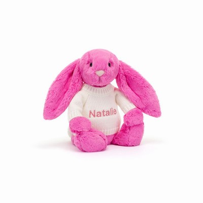 Jellycat Bashful Hot Pink Bunny with Cream Jumper New Zealand | MDLET2450